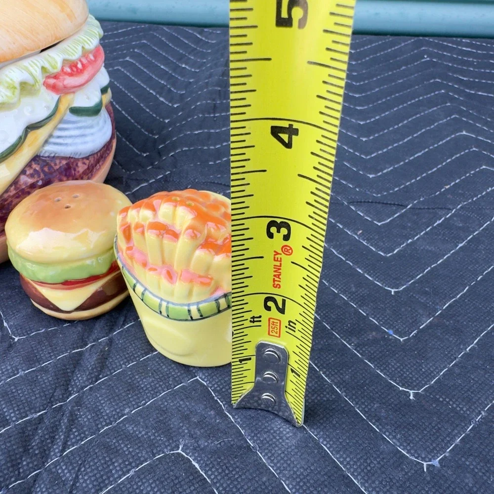 Vintage Ceramic Hamburger Divided Serving Dish with Fry & Burger Shakers Set